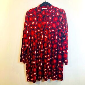 COMPAÑIA FANTASTICA  Sz XL Graphic Floral Peplum Long Sleeve Pocket Tunic Top